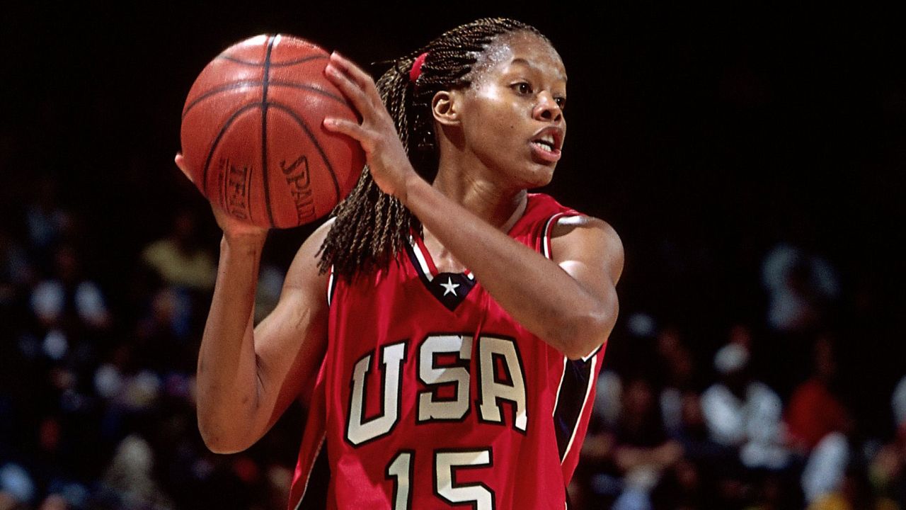 McCray-Person competing for the US against the Canadian Women's National Team during the 2000 Summer Olympics in Sydney, Australia.  